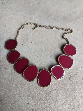 Cookie Lee Oxblood Red Enamel Gold tone Necklace